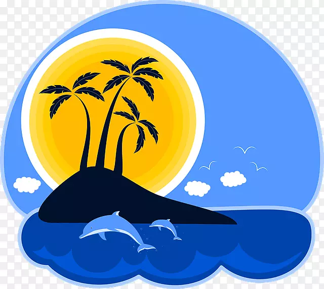 热带岛屿度假棕榈岛剪贴画