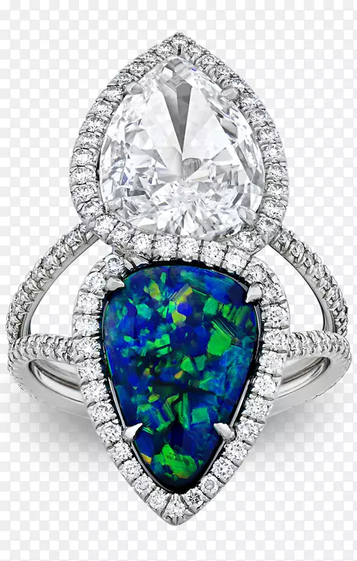 蛋白石订婚戒指钻石结婚戒指
