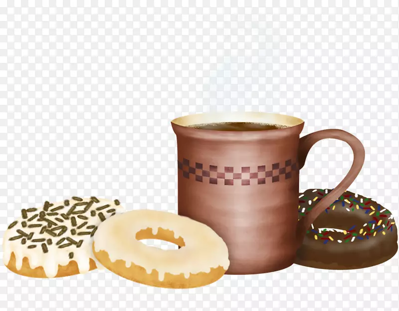 咖啡和甜甜圈，咖啡杯-咖啡