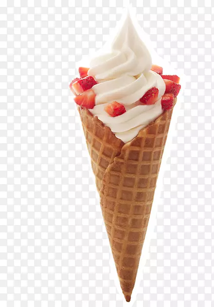 冰淇淋圆锥形冷冻酸奶粉莓华夫饼冰淇淋
