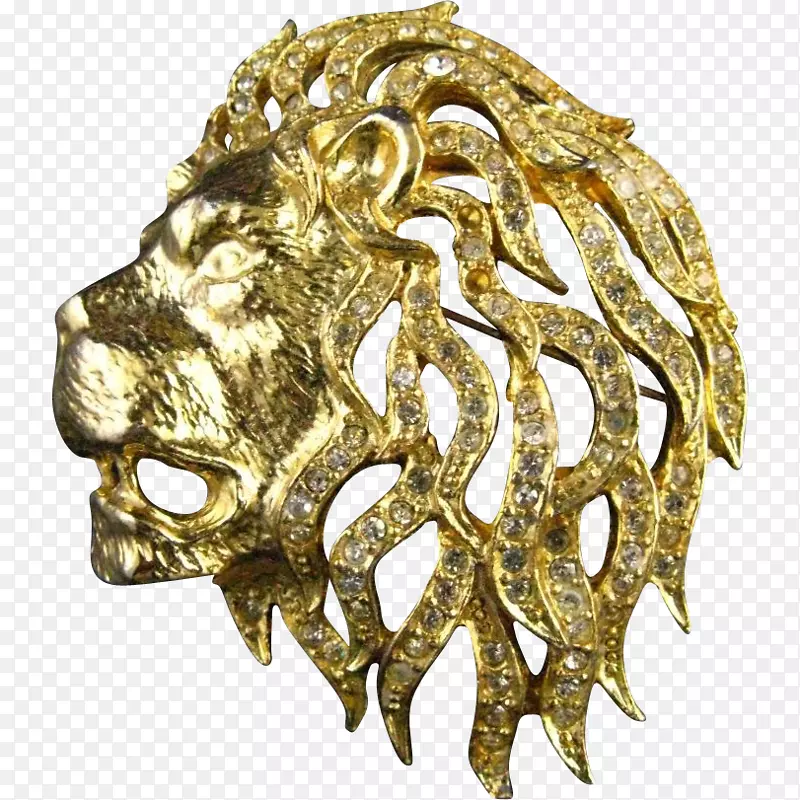 狮子胸针金首饰仿宝石和莱茵石-狮子