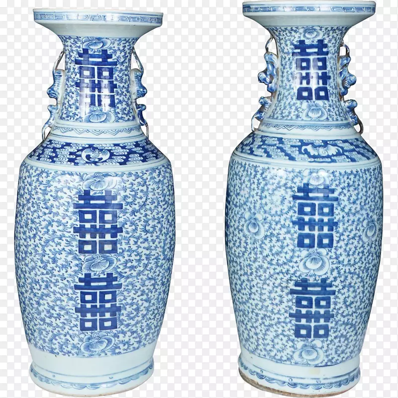 花瓶，钴蓝，玻璃，蓝色和白色陶器-花瓶