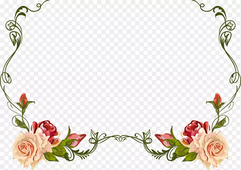 花园玫瑰画框水彩画花卉