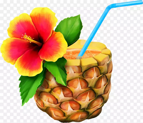夏威夷美食，夏威夷比萨饼，菠萝剪贴画-菠萝