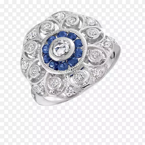 蓝宝石订婚戒指钻石珠宝蓝宝石