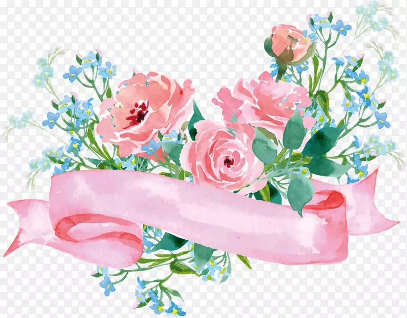 花卉设计蓝色婚礼邀请函玫瑰花