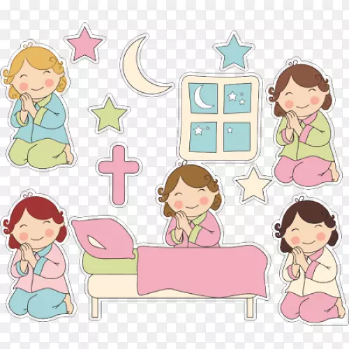睡前祷告儿童剪贴画-儿童