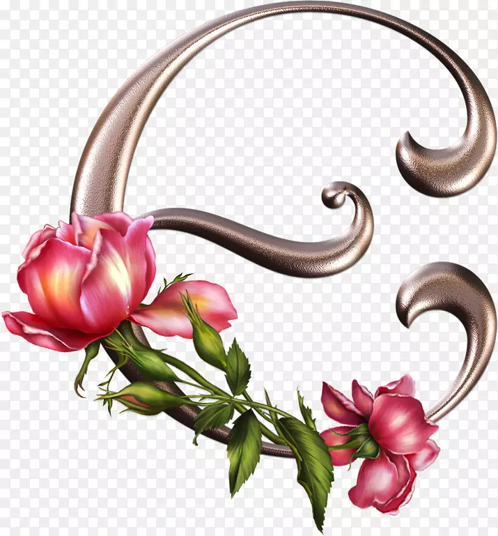 哥特式字母表玫瑰花设计-玫瑰