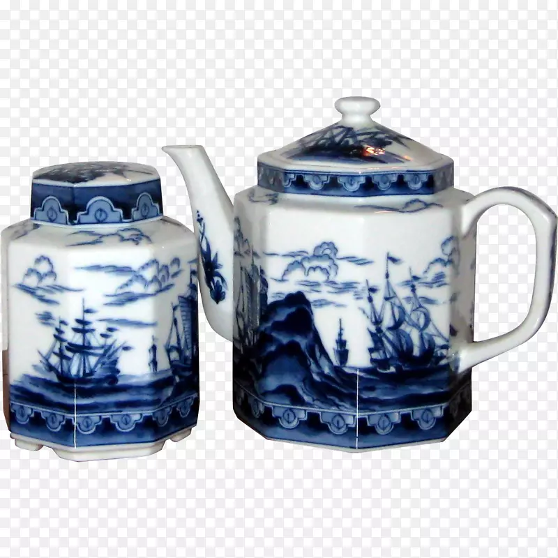 罐陶瓷蓝白陶杯茶壶
