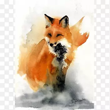 红狐水彩画艺术-狐狸