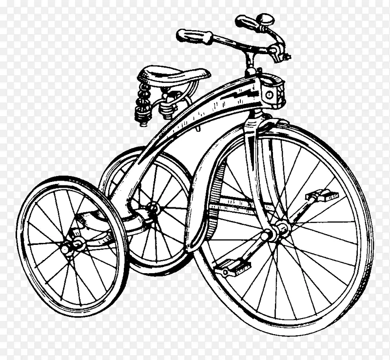 旧式玩具玩偶和新奇cd-rom和书三轮车自行车速度剪辑艺术-自行车