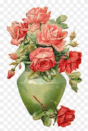 花园玫瑰花瓶油画花瓶
