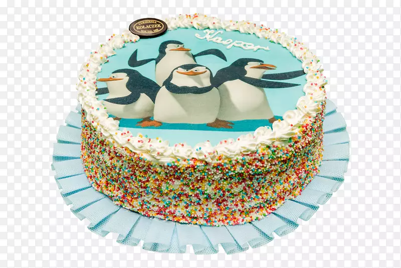 生日蛋糕奶油派玉米饼糖霜蛋糕装饰-企鹅