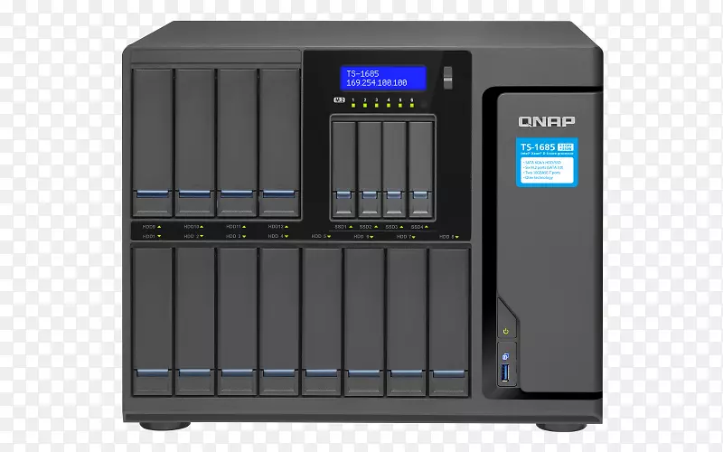 高容量16湾Xeon d超级NAS QNAP ts-1685 d网络存储系统电视-682 t-i3-8g/qnap 6 bay nas qnap系统公司。硬盘