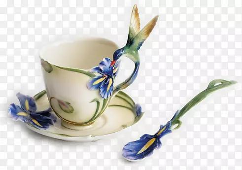茶托长尾花式瓷器茶杯