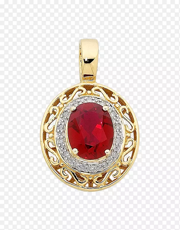 红宝石耳环彩色金饰和吊坠-红宝石