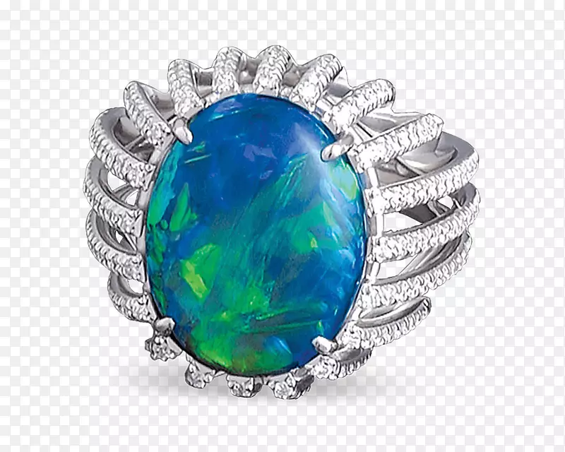 蛋白石订婚戒指蓝宝石珠宝戒指