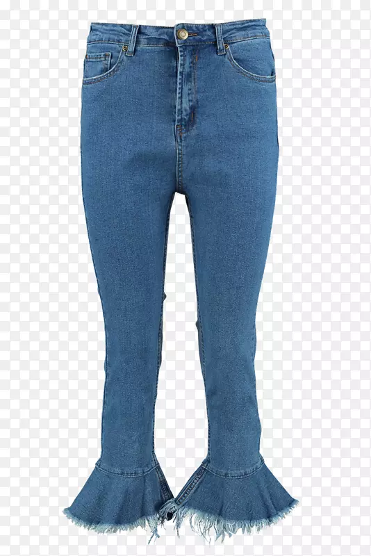 牛仔裤褶皱裤蓝色男友-牛仔裤