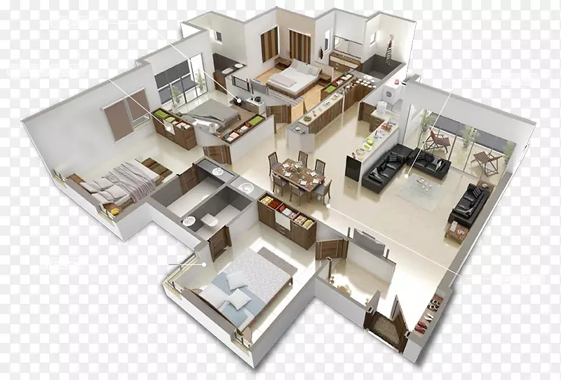 住宅平面图家具室内设计服务三维平面图-房屋