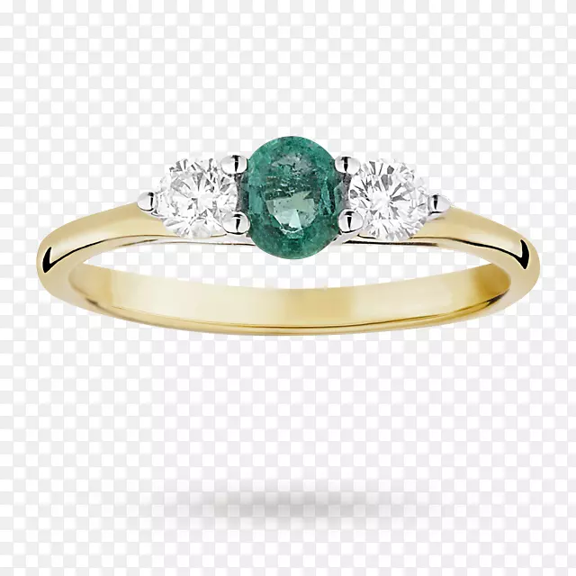 翡翠诞生石钻石结婚戒指-祖母绿