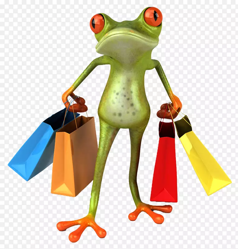 青蛙摄影购物袋和手推车购物中心-青蛙