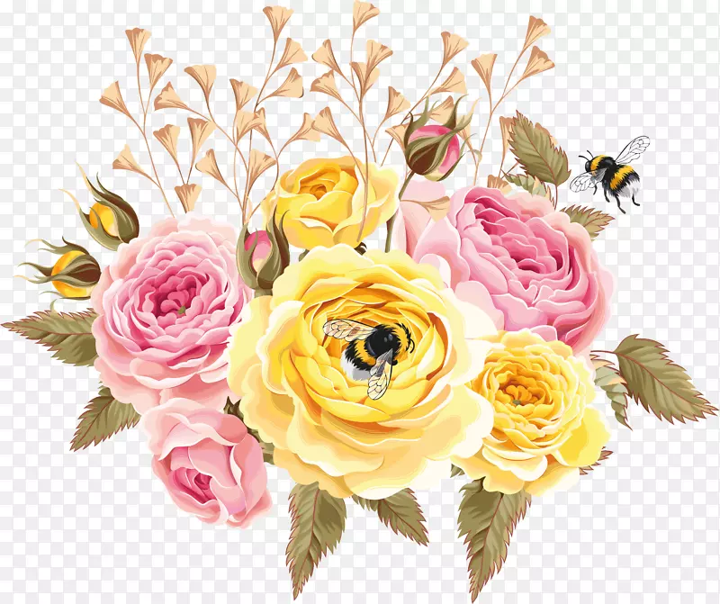 花园玫瑰，花卉设计，纸花，花束，蜈蚣，玫瑰-花