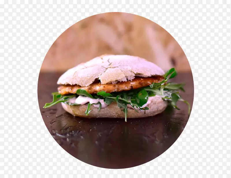 鲑鱼汉堡早餐三明治平底锅布纳特水牛汉堡新鲜鲑鱼