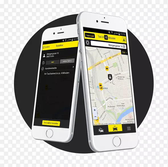 智能手机功能出租车总部乌尔姆，例如移动电话-出租车应用程序