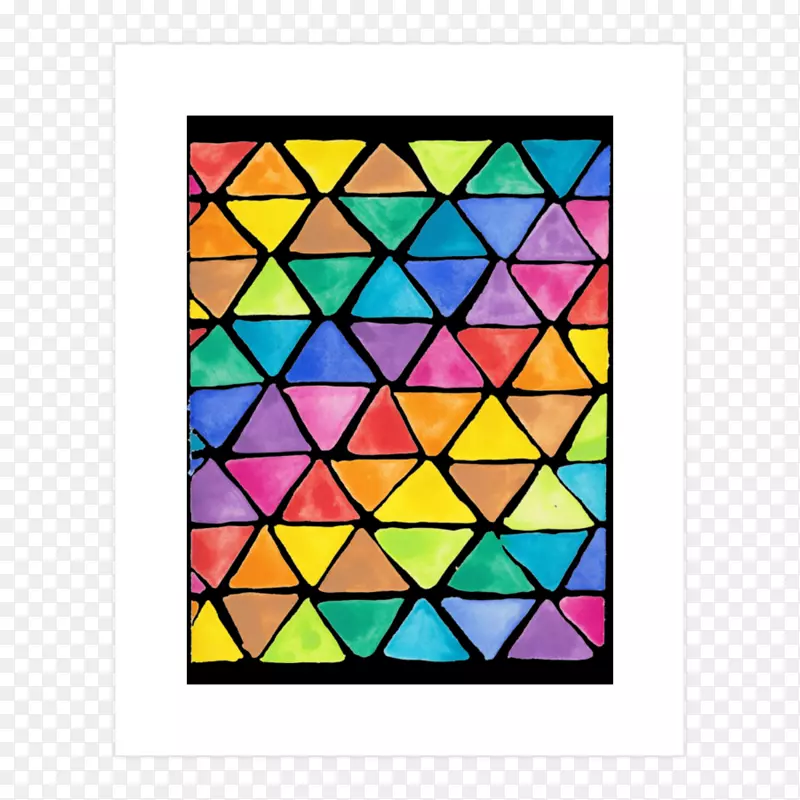 彩色玻璃艺术对称线图案-霓虹灯三角形