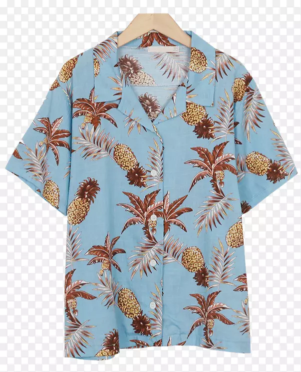 袖子t恤衬衫领外装热带菠萝