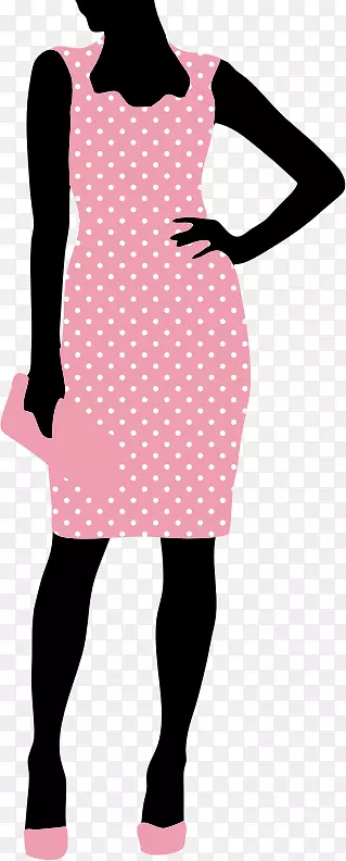 服装波尔卡点女人时尚剪贴画-粉色圆点