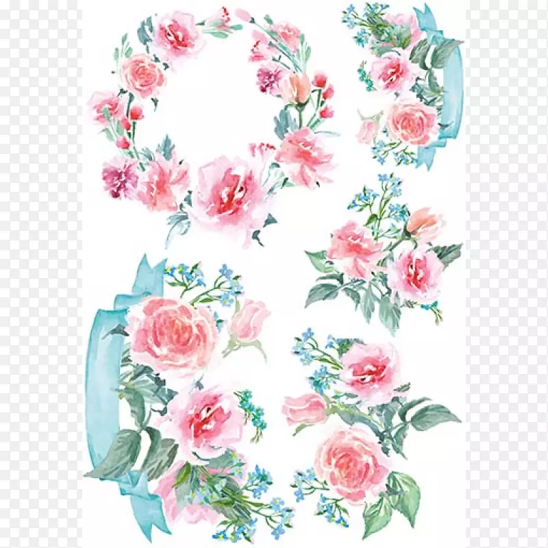 花园玫瑰花卉设计花圈水彩画花卉去耦年份