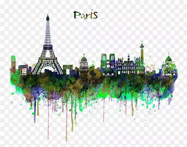 天际线水彩画艺术绘画-水彩画巴黎
