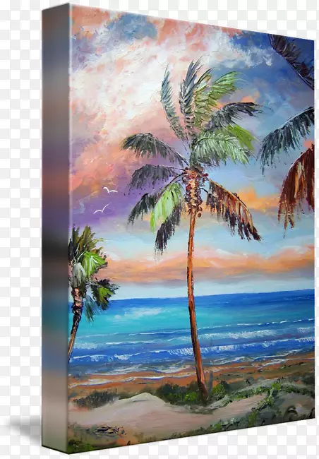 油画画廊包覆丙烯酸涂料艺术画布-棕榈岛