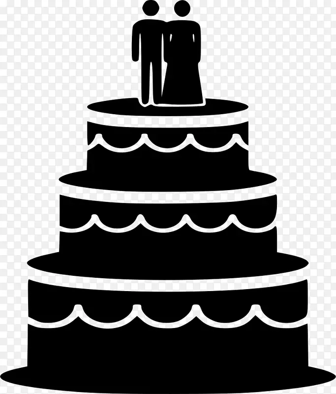 婚礼蛋糕，糖霜和冰敷，剪贴画-新娘和新郎的轮廓