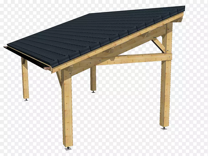 倾斜屋顶木棚弯曲木材延伸
