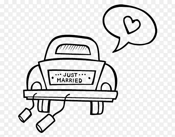 汽车着色书结婚绘图婚礼-刚结婚的车