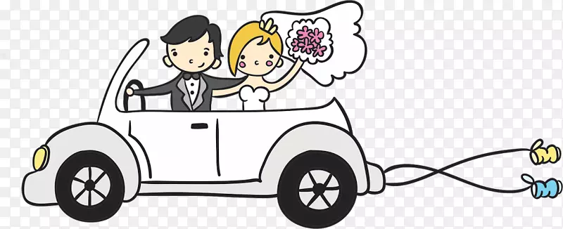 汽车婚礼邀请画-刚结婚的车