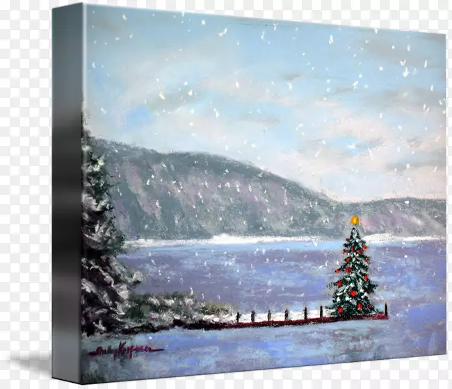 画圣诞史密斯山湖意象金蓝色山脊湖