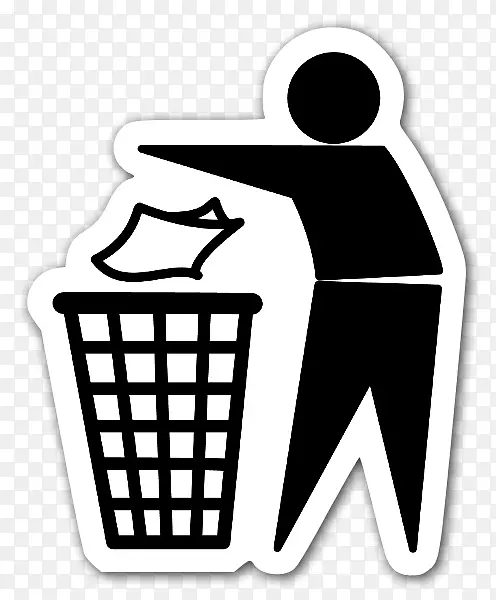 整洁的人，垃圾桶，废纸篮，回收符号-扔垃圾