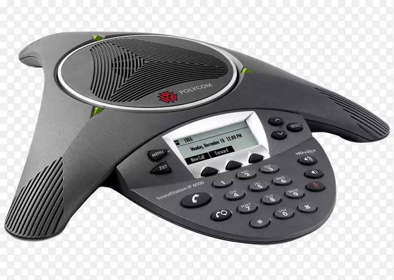 Polycom ip6000会议电话。AC电源或802.3af电源通过以太网Polycom声音站6000电话会议电话