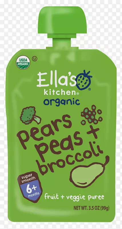 婴儿食品有机食品Ella的厨房用豌豆-花椰菜汁