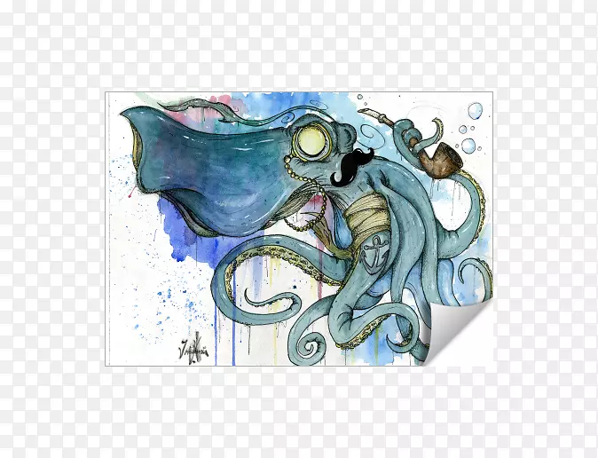 章鱼头足类动物艺术类动物智力工作-章鱼绘画