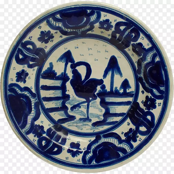 蓝白色陶器陶瓷钴蓝盘-塔拉维拉陶器