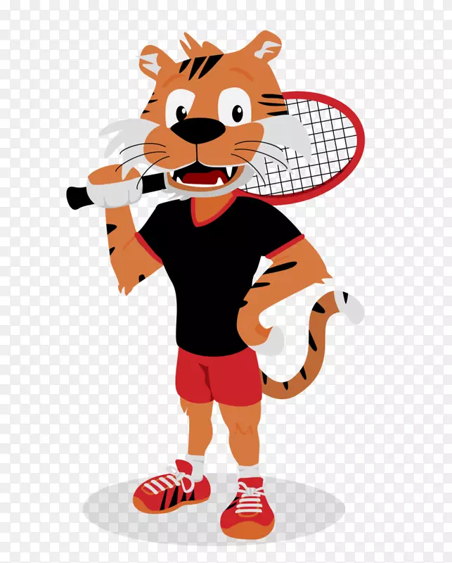 老虎网球运动吉祥物夹网球艺术