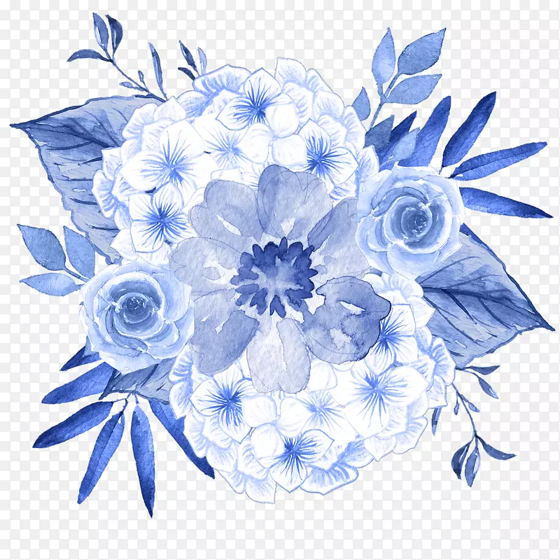 花卉设计蓝色婚礼邀请函插花艺术