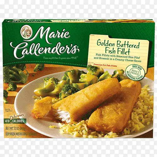 素食美食玛丽·卡伦德的电视晚餐鱼片冷冻食品烹饪