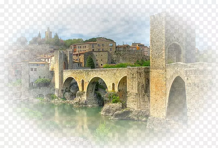BesalúTarragona中世纪的Lleida桥-人