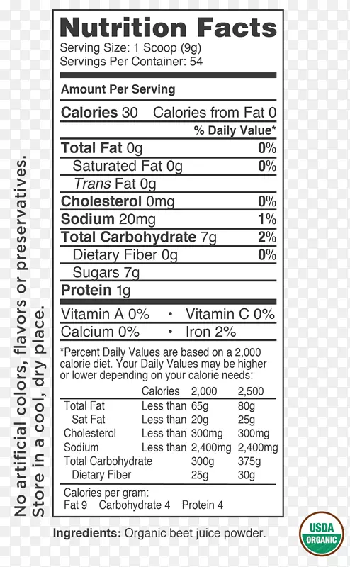 果汁膳食补充剂营养因子标签甜菜根营养事实