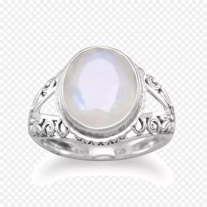 耳环月光石银珠宝戒指